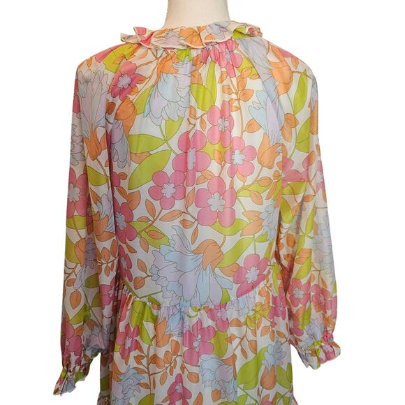 J. Marie XS Floral Long Sleeve Ruffle Tiered Babydoll Maxi Dress 70’s Size Small - Picture 9 of 13